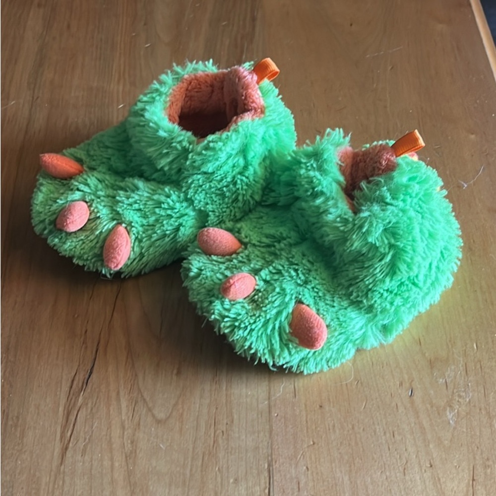 Wonder Nation Green and Orange Monster Feet Slippers